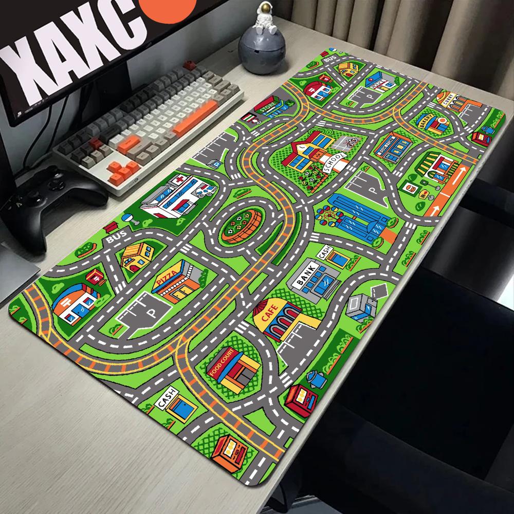 Gaming Accessories Pc Setup - แผ่นรองเมาส์แผ่นรองปูโต๊ะขนาดใหญ่สำหรับเล่นเกมเมืองถนนเกมส์ PC ขนาด900x400แผ่นรองเมาส์สำหรับสำนักงานขนาด XXL