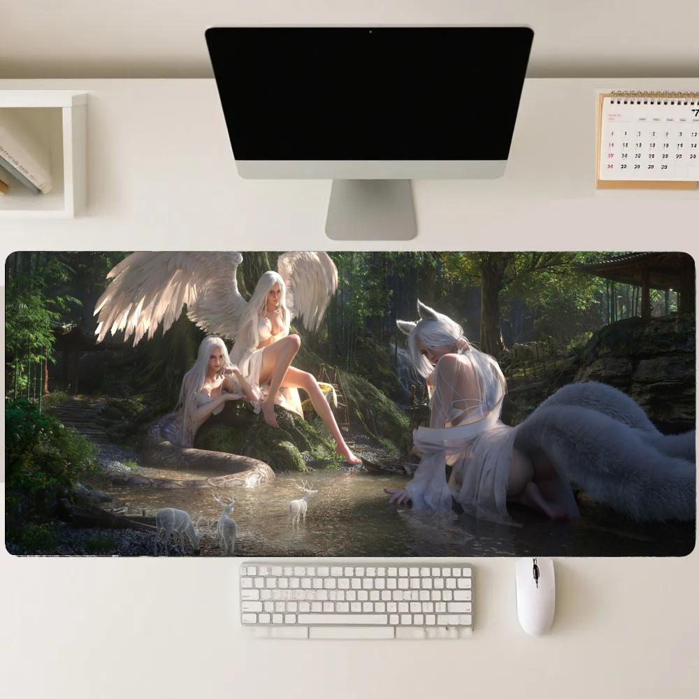 Gaming Accessories Pc Setup - แผ่นรองเมาส์ลายสาวน้อยในป่า แผ่นรองเมาส์ขนาดใหญ่ อุปกรณ์เสริมคอมพิวเตอร์ แผ่นรองเมาส์ตกแต่งโต๊ะทำงาน แผ่นรองเมาส์สำหรับเกมเมอร์ ของตกแต่ง