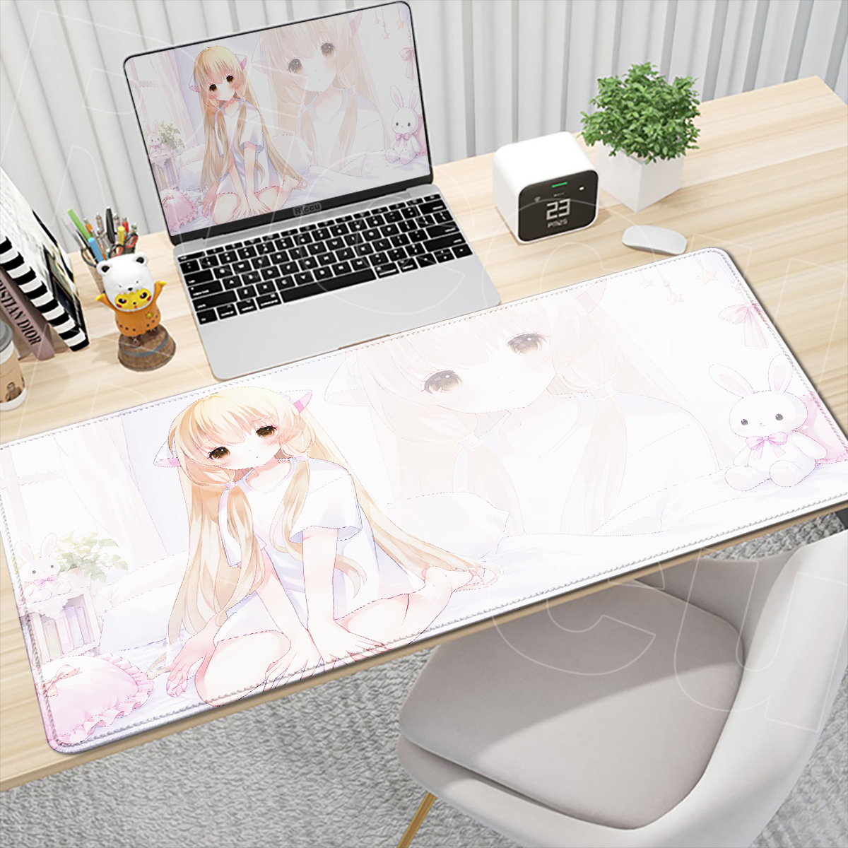 Gaming Accessories Girly - แผ่นรองเมาส์ลายการ์ตูนช็อบบิทส์ ชิ สีชมพู วัสดุยาง กันลื่น ขอบเย็บอย่างดี