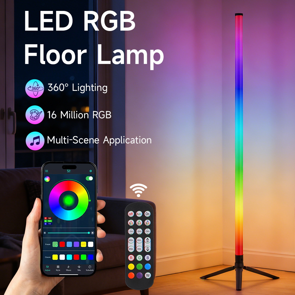 Gaming Accessories Led - โคมไฟตั้งพื้น LED อัจฉริยะ RGB ควบคุมด้วยรีโมทและแอป ซิงค์เพลง