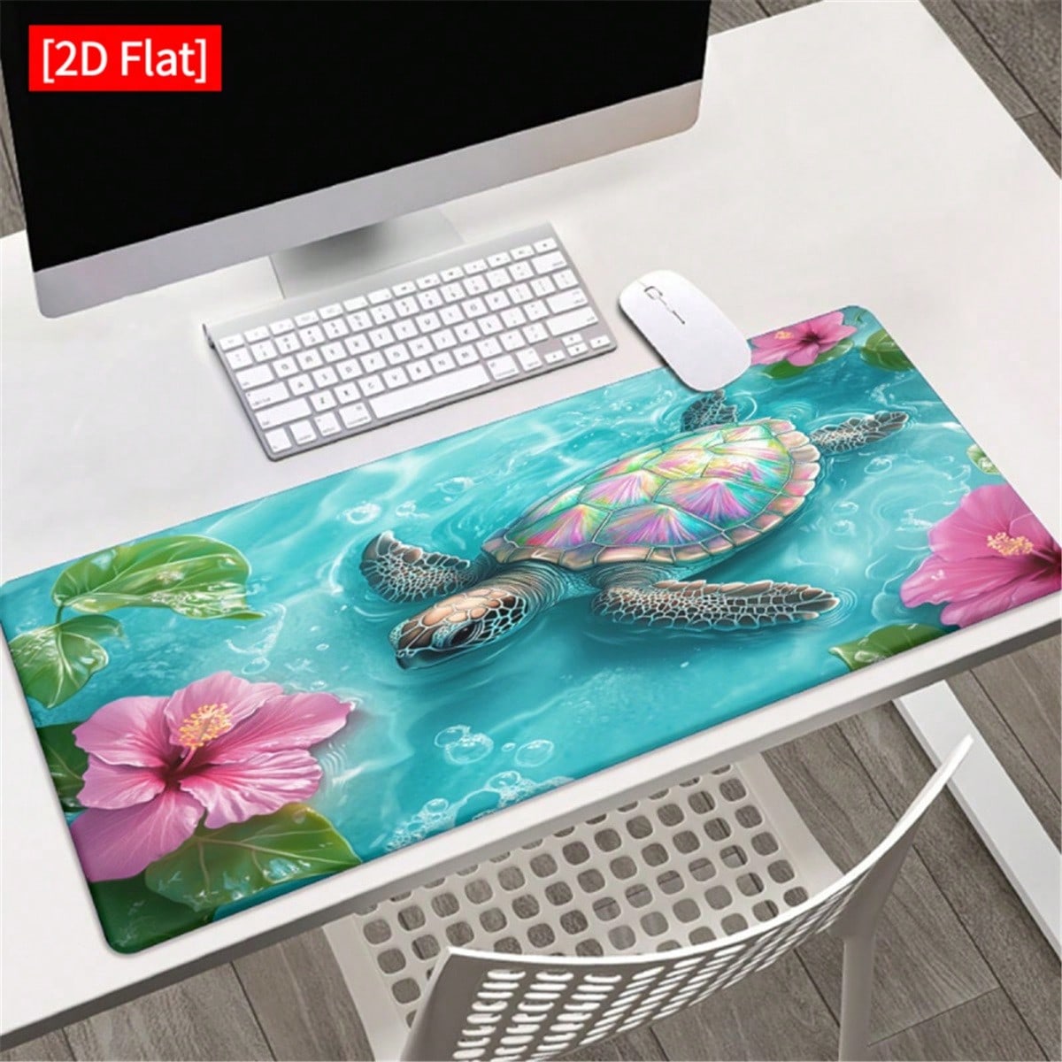 Gaming Accessories Pc Setup - [2D Flat] แผ่นรองเมาส์และคีย์บอร์ดลายทะเลและดอกชบา 1 ชิ้น สำหรับโต๊ะเกมมิ่ง