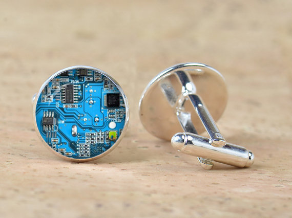Gaming Accessories Men - 1 คู่สีแดงสีฟ้าคอมพิวเตอร์ Circuit Board ภาพ Cufflinks