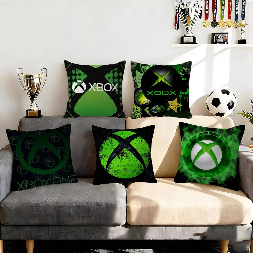 Gaming Accessories Shop - อุปกรณ์เสริมสำหรับเล่นเกม พิมพ์ลายสองด้าน หมอนอิงตกแต่ง X-Box ทำจากโพลีเอสเตอร์ รูปทรงสี่เหลี่ยม