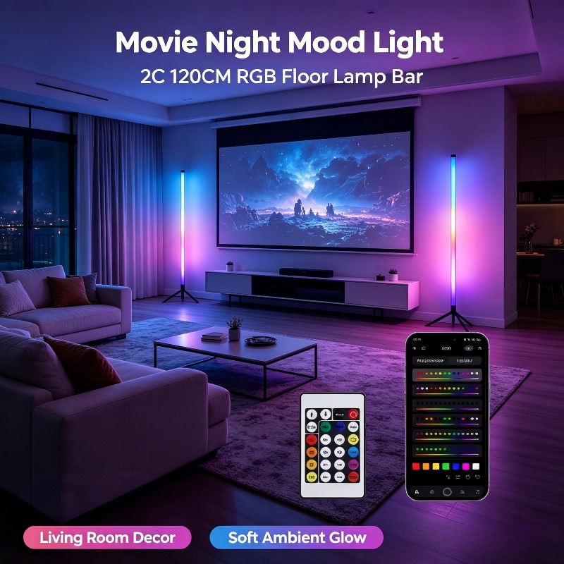 Gaming Accessories Led - โคมไฟตั้งพื้นแบบมุม RGB LED 2 ชิ้น, แถบไฟยาว