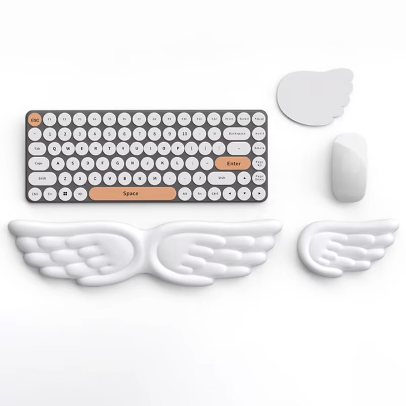 Gaming Accessories Bundle - ที่รองข้อมือรูปปีกนางฟ้าสำหรับคีย์บอร์ดและเมาส์ ทำจากเมมโมรี่โฟม กันลื่น ออกแบบตามหลักสรีรศาสตร์ สำหรับใช้กับคีย์บอร์ดและเมาส์ สำหรับสำนักงาน