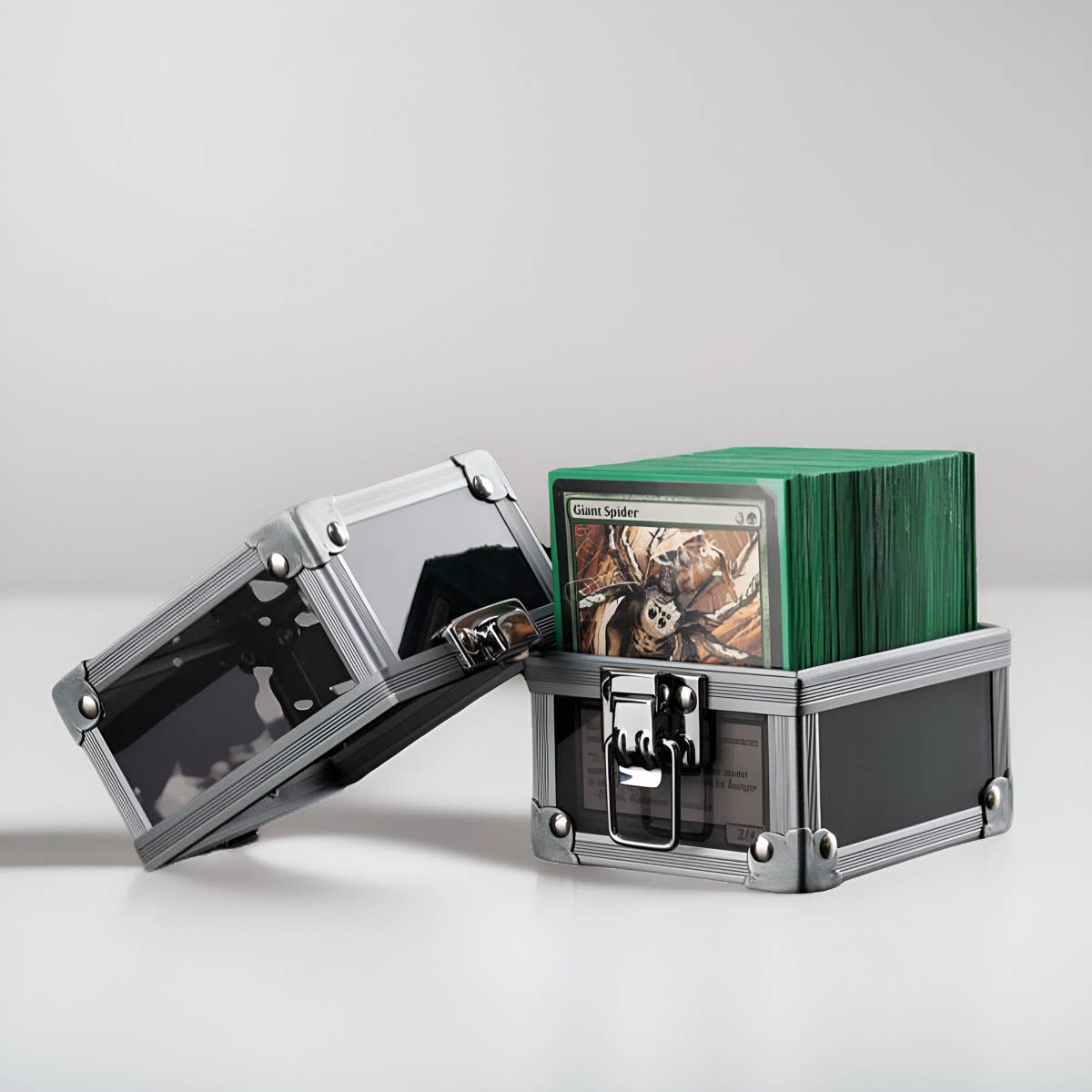 Gaming Accessories Organizer - กล่องเก็บการ์ดอะคริลิกใสแบบล้ำสมัย สองชั้น สีเทา ขนาดกะทัดรัด สำหรับจัดเก็บอุปกรณ์เสริมเกม TCG