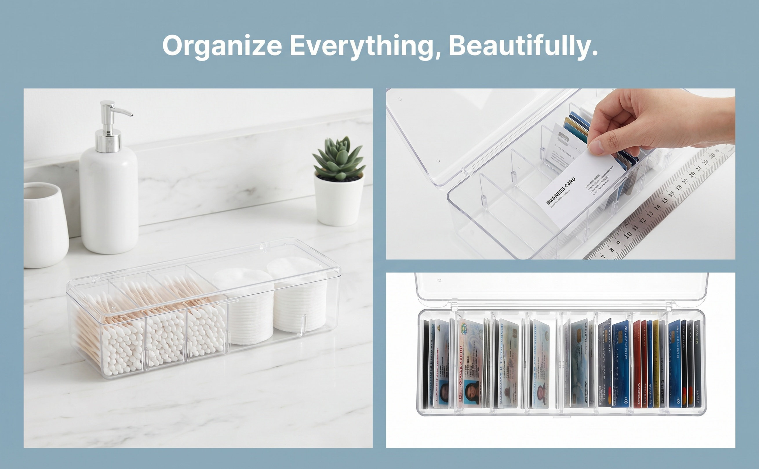 Gaming Accessories Organizer - ชุดกล่องเก็บนามบัตรอะคริลิก กล่องใส่การ์ดพลาสติกใสสำหรับตั้งโต๊ะ กล่องจัดระเบียบการ์ดเกมหลายใบ อุปกรณ์เสริมโต๊ะทำงาน